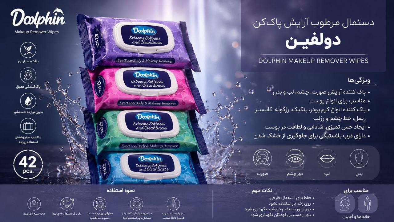 دستمال مرطوب آرایش پاک کن دلفین